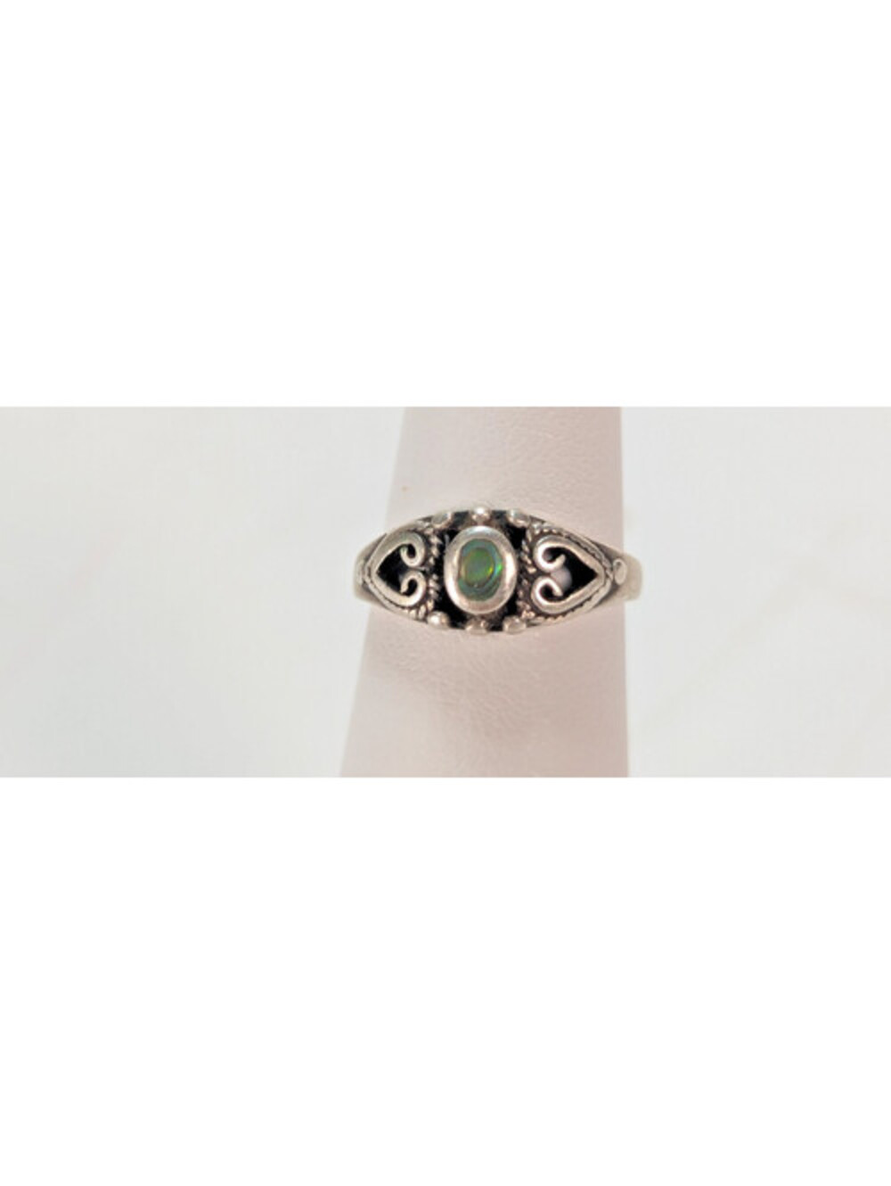 Vintage 925 Sterling Silver Abalone Heart Knot Bead Oval Ring Size 4.5 Dainty - Picture 3 of 11
